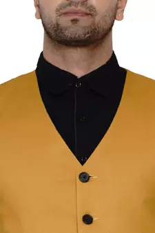 Gold plain cotton nehru-jacket
