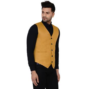 Gold plain cotton nehru-jacket 3