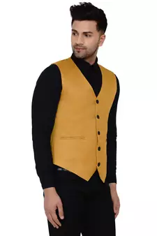Gold plain cotton nehru-jacket