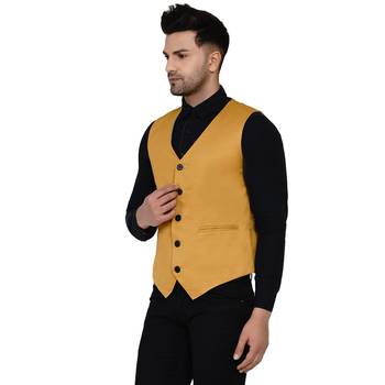Gold plain cotton nehru-jacket 4