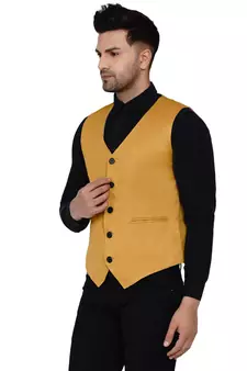 Gold plain cotton nehru-jacket