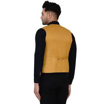 Gold plain cotton nehru-jacket 5