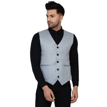 Grey plain cotton nehru-jacket 1