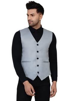 Grey plain cotton nehru-jacket