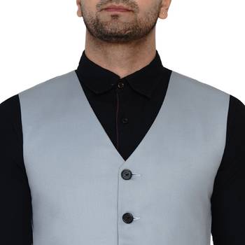 Grey plain cotton nehru-jacket 2