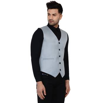 Grey plain cotton nehru-jacket 3