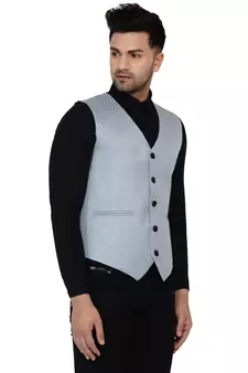Grey plain cotton nehru-jacket