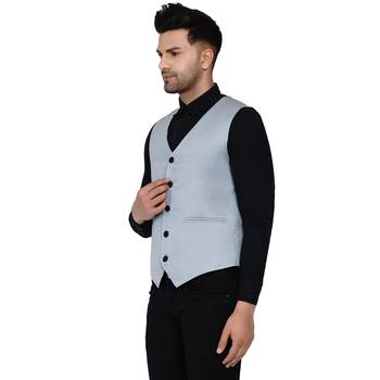 Grey plain cotton nehru-jacket 4