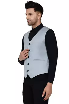Grey plain cotton nehru-jacket