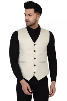 Beige plain cotton nehru-jacket