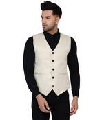 Beige plain cotton nehru-jacket
