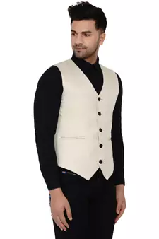 Beige plain cotton nehru-jacket