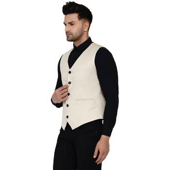 Beige plain cotton nehru-jacket 3