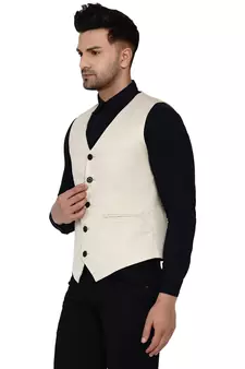 Beige plain cotton nehru-jacket