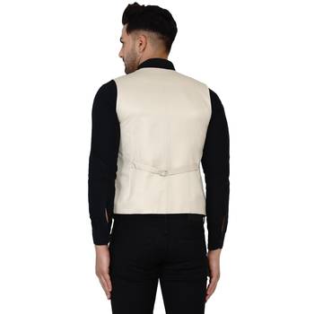 Beige plain cotton nehru-jacket 4