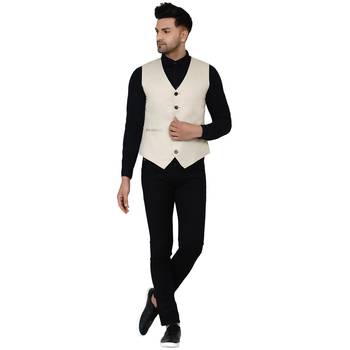 Beige plain cotton nehru-jacket 5