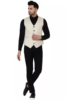 Beige plain cotton nehru-jacket