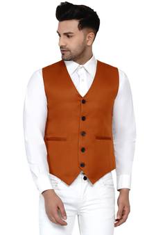 Gold plain cotton nehru-jacket
