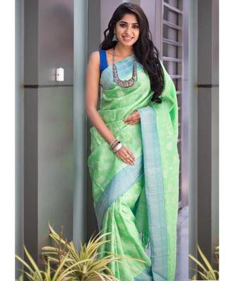 Mint Green woven banarasi saree with blouse 1