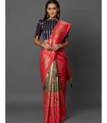 Pink woven silk blend saree with blouse