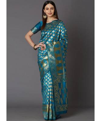 Tarquiose woven silk blend saree with blouse 1