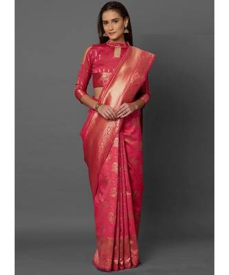 pink woven banarasi saree with blouse 1