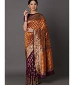 Wine And Yellow Banarasi Silk Jacquard Work Designer Saree