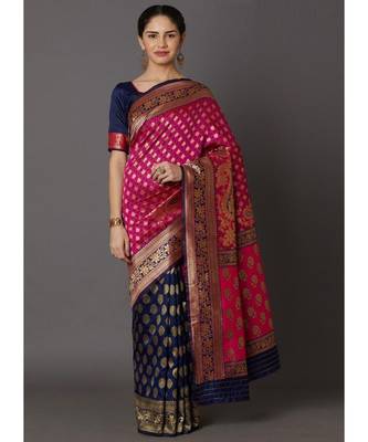 Magenta woven banarasi saree with blouse 1