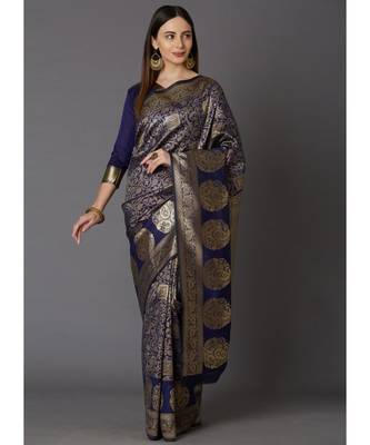 Blue Soft Silk Woven DesignerTraditional Saree 1