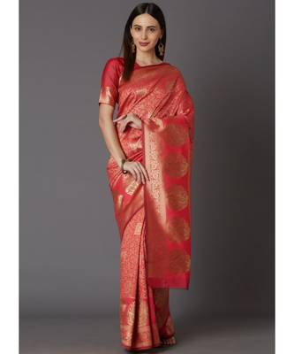Peach Soft Silk Woven DesignerTraditional Saree 1