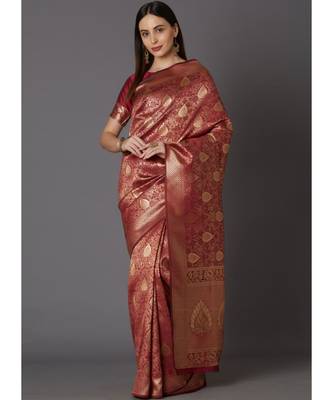Red Soft Silk Woven DesignerTraditional Saree 1
