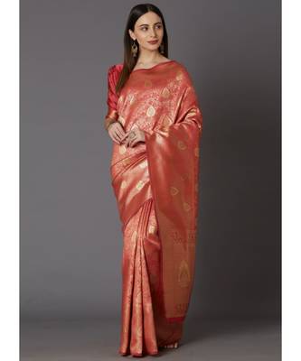 Peach Soft Silk Woven DesignerTraditional Saree 1