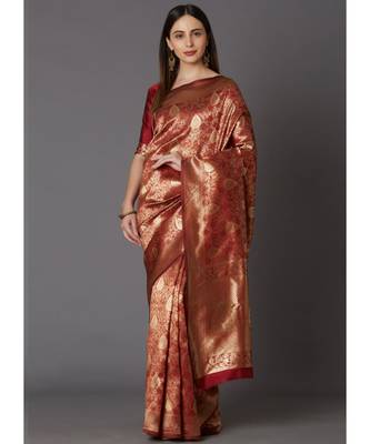 Red Soft Silk Woven DesignerTraditional Saree 1