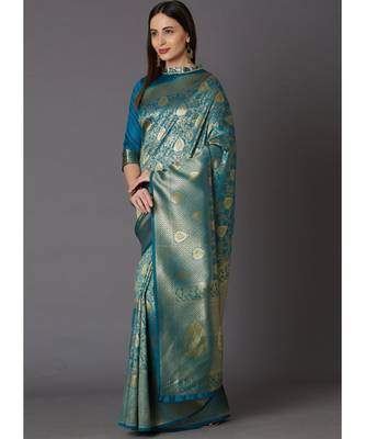 Tarquoise Soft Silk Woven DesignerTraditional Saree 1