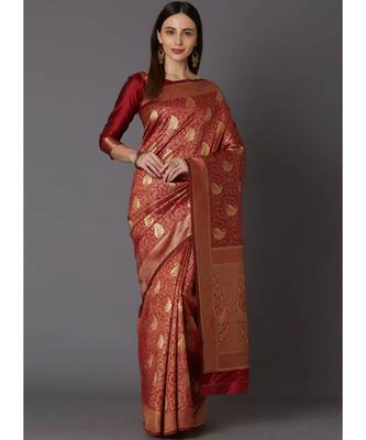 Maroon Soft Silk Zari Work Designer Saree 1
