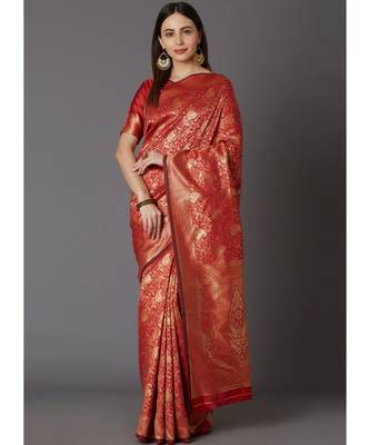 Red Soft Silk Zari Work Designer Saree 1