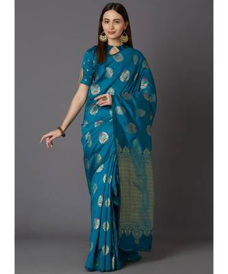 Sky Blue Soft Silk Woven DesignerTraditional Saree 1