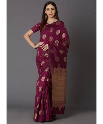 Violet Soft Silk Woven DesignerTraditional Saree 1