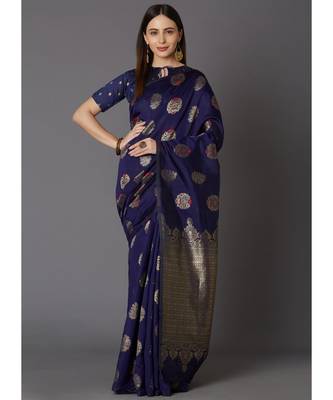 Blue Soft Silk Woven DesignerTraditional Saree 1