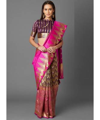Pink Soft Silk Zari Work Designer Saree 1
