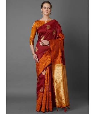 Maroon Soft Silk Zari Work Designer Saree 1