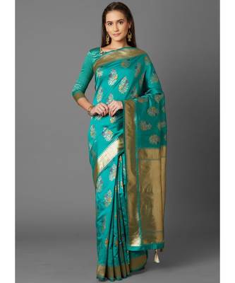 Sky Blue Soft Silk Zari Work Designer Saree 1