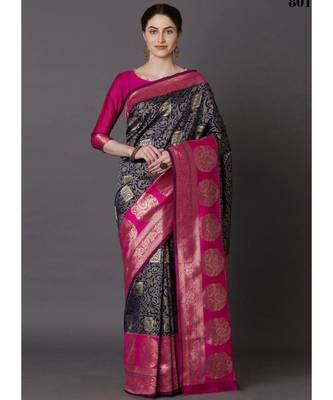 Navy Blue Banarasi Silk Weaving Designer Saree 1