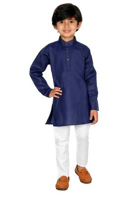 Navyblue plain blended cotton boys-kurta-pyjama 1