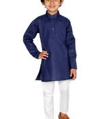 Navyblue plain blended cotton boys-kurta-pyjama