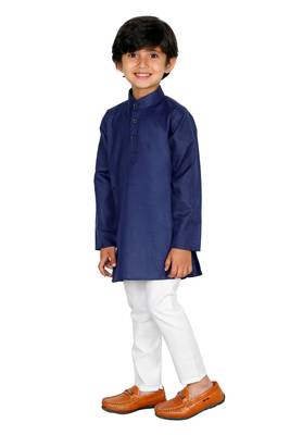Navyblue plain blended cotton boys-kurta-pyjama 3