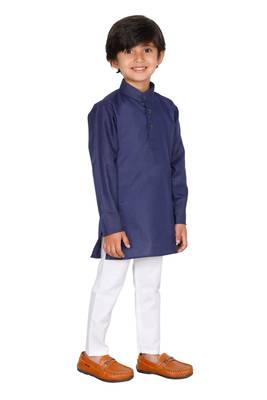 Navyblue plain blended cotton boys-kurta-pyjama 4