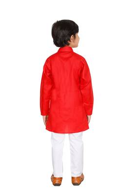 Red plain blended cotton boys-kurta-pyjama 2