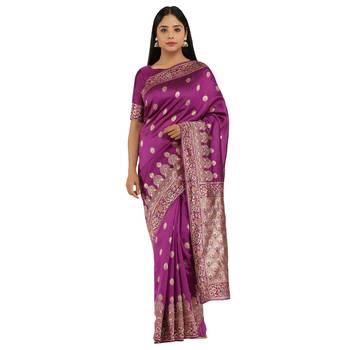 Purple woven silk saree with blouse 3