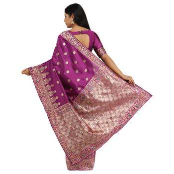 Purple woven silk saree with blouse 4